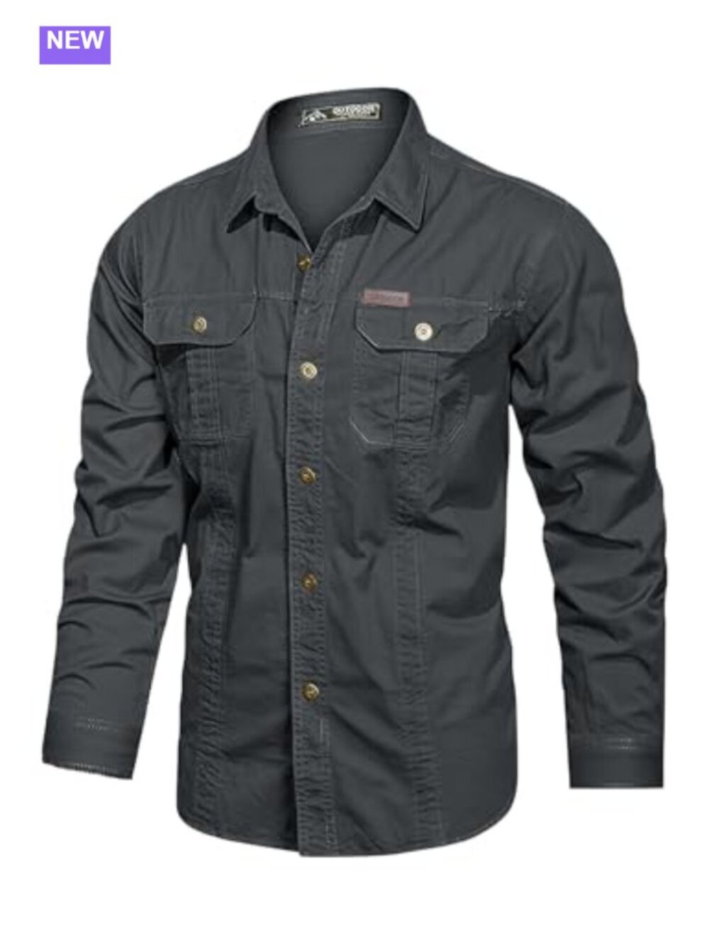 Mens Long Sleeve Cotton Cargo Work Shirt Button Down Safari Relaxed